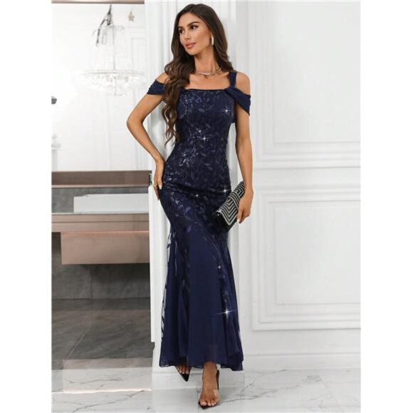 Long Sequin Mermaid Evening Dress, Formal Party Gown, Wedding Event - Picture 6 of 6